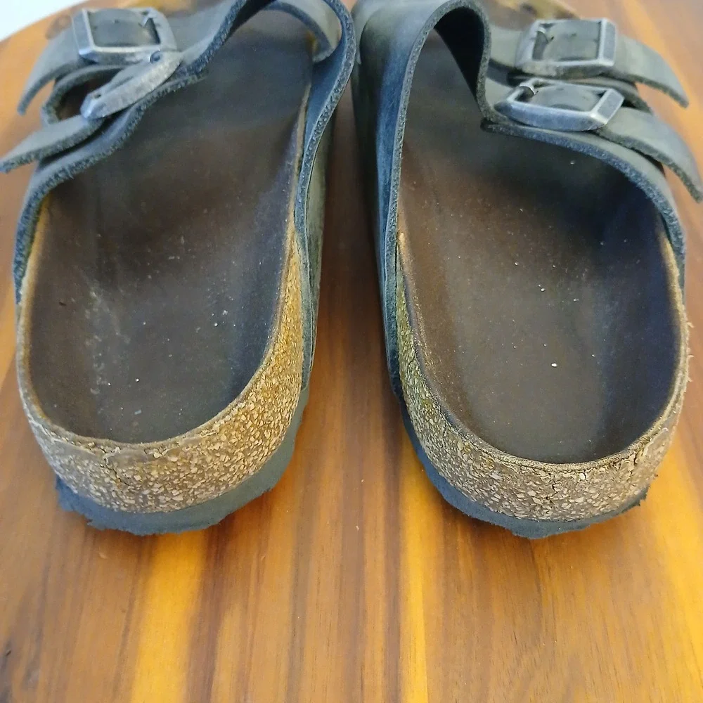 Birkenstock Arizona Sandals‎ Mens 38 Black Leather Double Buckle Cork Slide